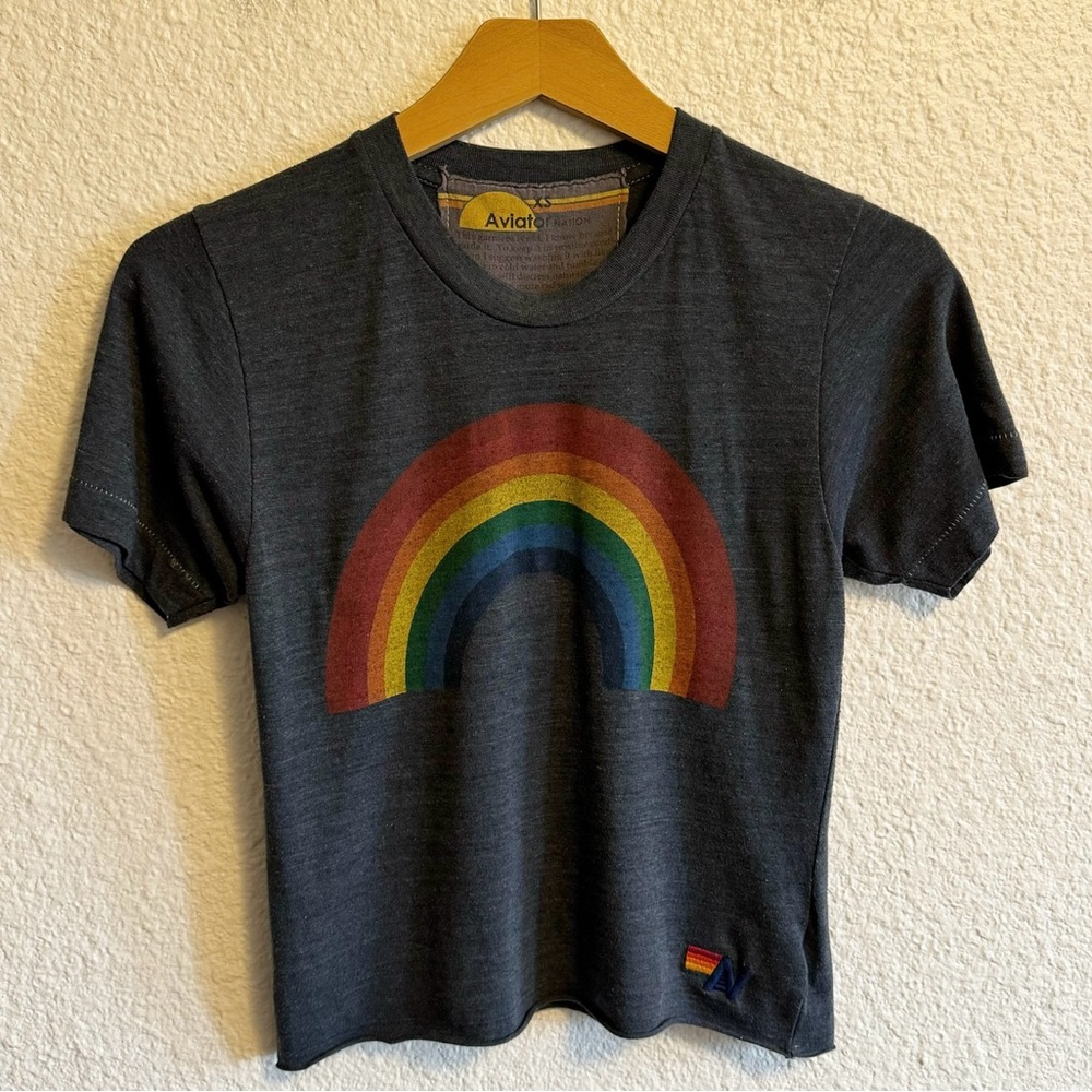 Aviator Nation Charcoal Rainbow Tee